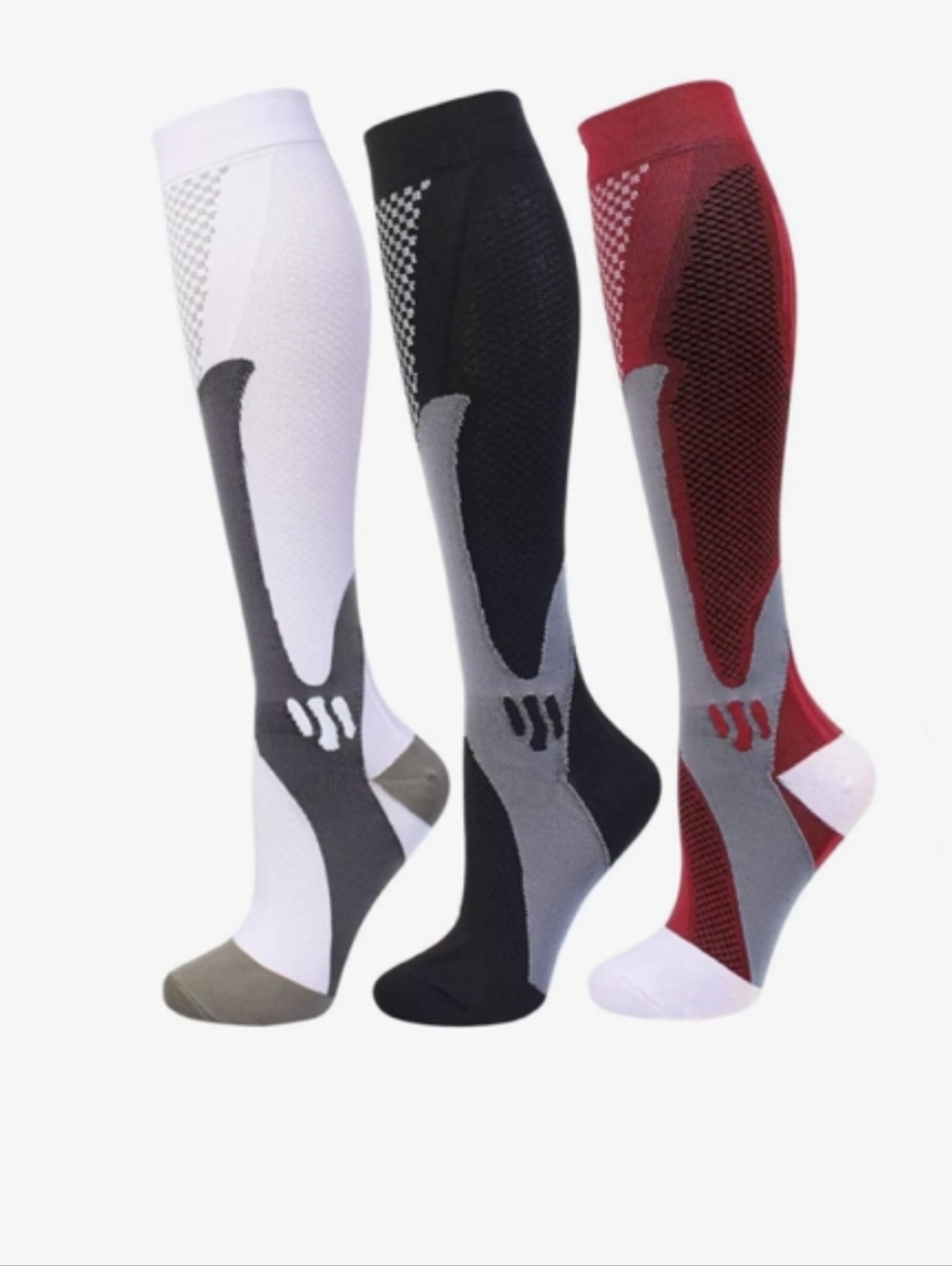Performance Compression Knee-High Socks - 3pk White, Black & Red Sz 3XL NWT